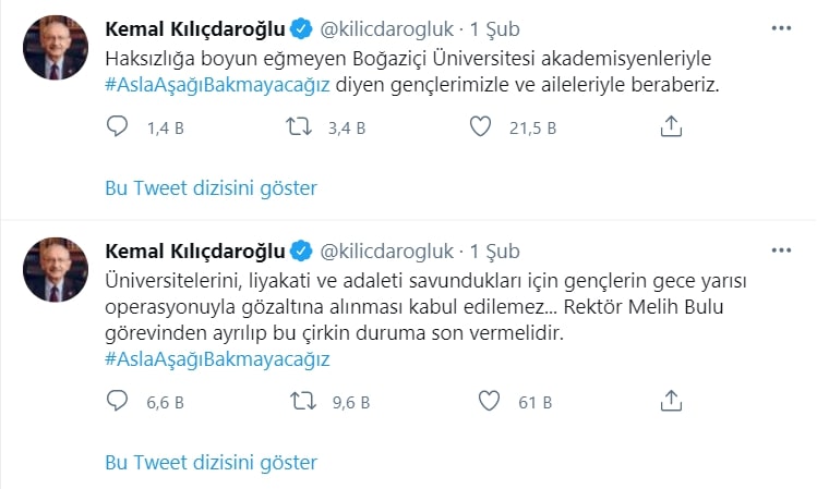 Boğaziçi Üniversitesi Eylemleri - Kılıçdaroğlu Tweet