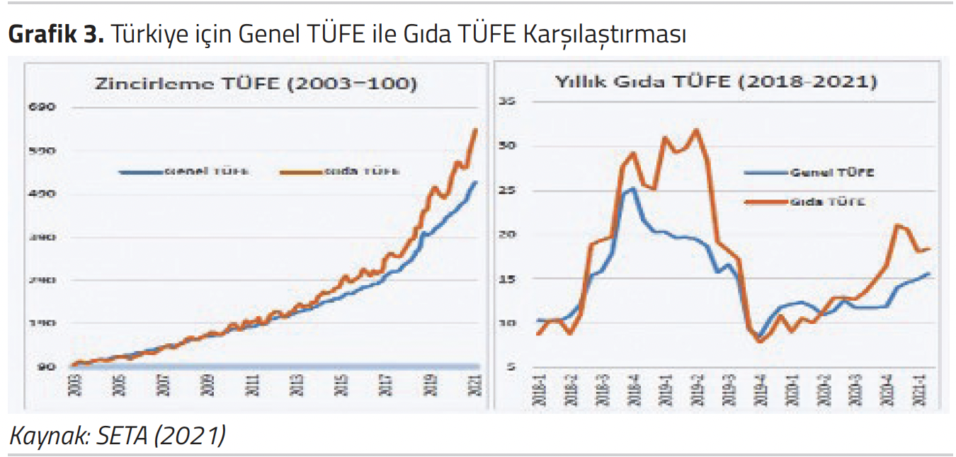 Grafik 3. Türkiye için Genel TÜFE ile Gıda TÜFE Karşılaştırması