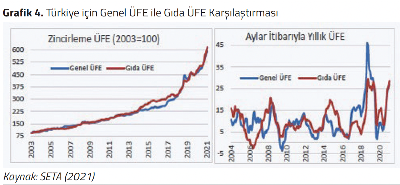 Grafik 4. Türkiye için Genel ÜFE ile Gıda ÜFE Karşılaştırması