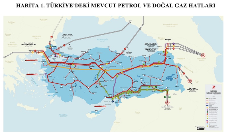 HARİTA 1. TÜRKİYE’DEKİ MEVCUT PETROL VE DOĞAL GAZ HATLARI