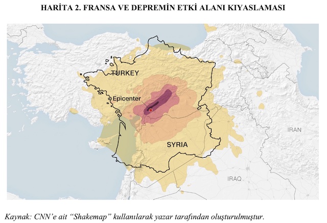 HARİTA 2. FRANSA VE DEPREMİN ETKİ ALANI KIYASLAMASI