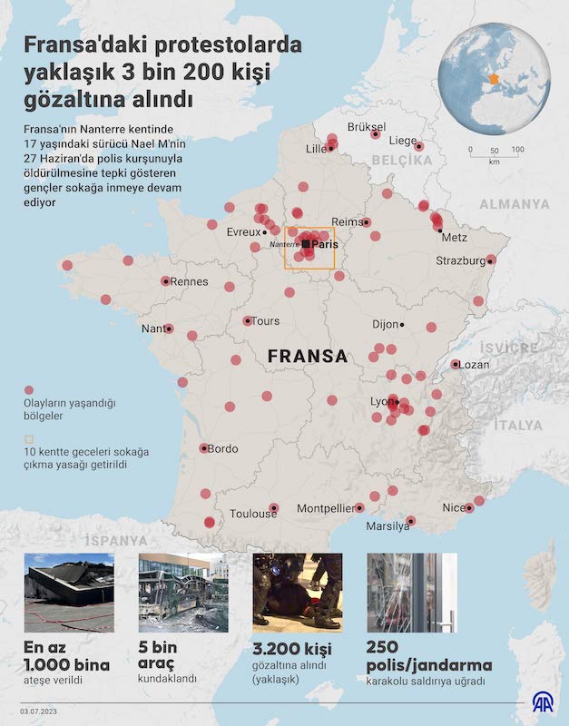 Fransa'daki protestolarda gözaltılar, İNFO