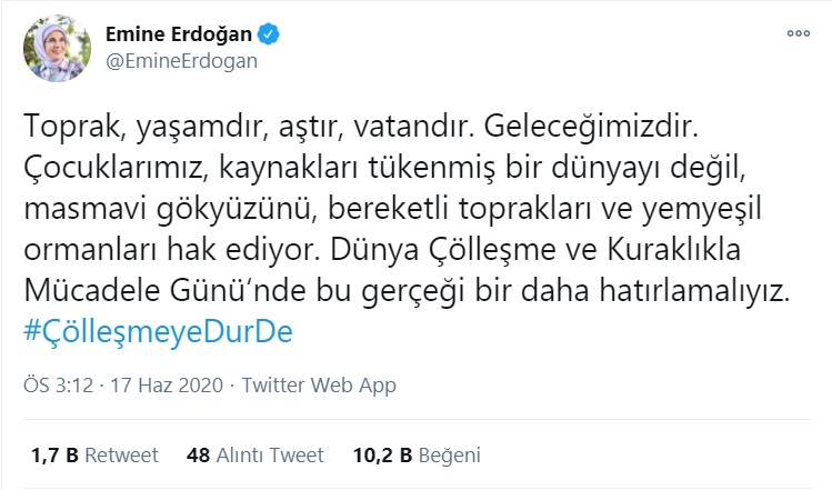 Emine Erdoğan'ın Tweeti