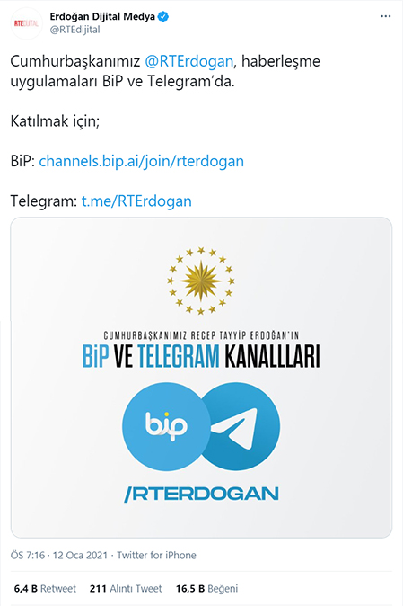 Erdoğan Dijital Medya Tweeti