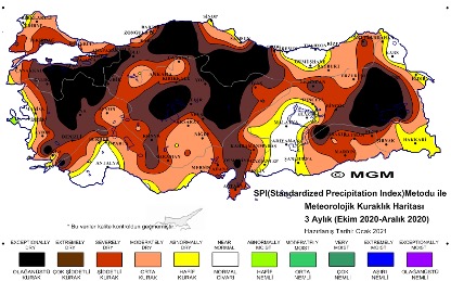Meteoroloji Genel Müdürlüğü’nün hazırladığı Kuraklık Haritası 