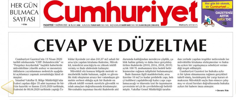 Cumhuriyet Gazetesi Düzeltme