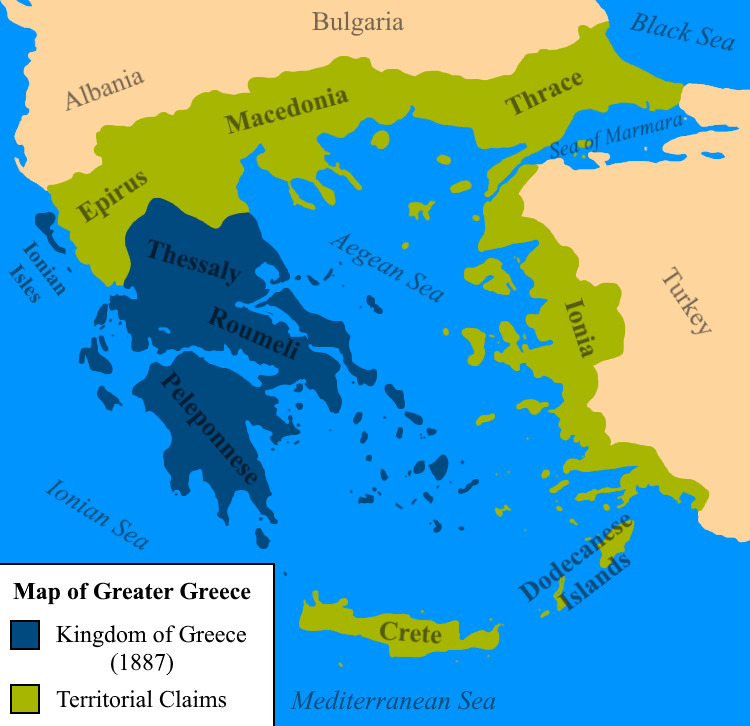 1919 Paris Barış Konferansı'nda Eleftherios Venizelos tarafından önerilen Büyük Yunanistan Haritası (Kaynak: Vikipedi)
