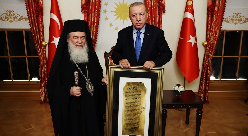 Cumhurbaşkanı Recep Tayyip Erdoğan ve Kudüs Rum Ortadoks Patriği Theofilos Giannopoulos 