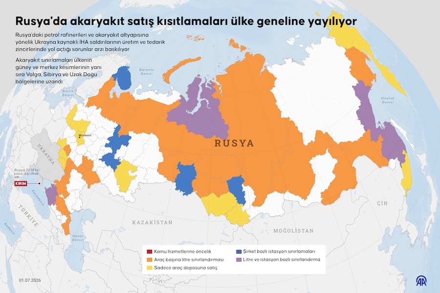 Rusya'da akaryakıt satış kısıtlamaları ülke geneline yayılıyor, AA İNFO